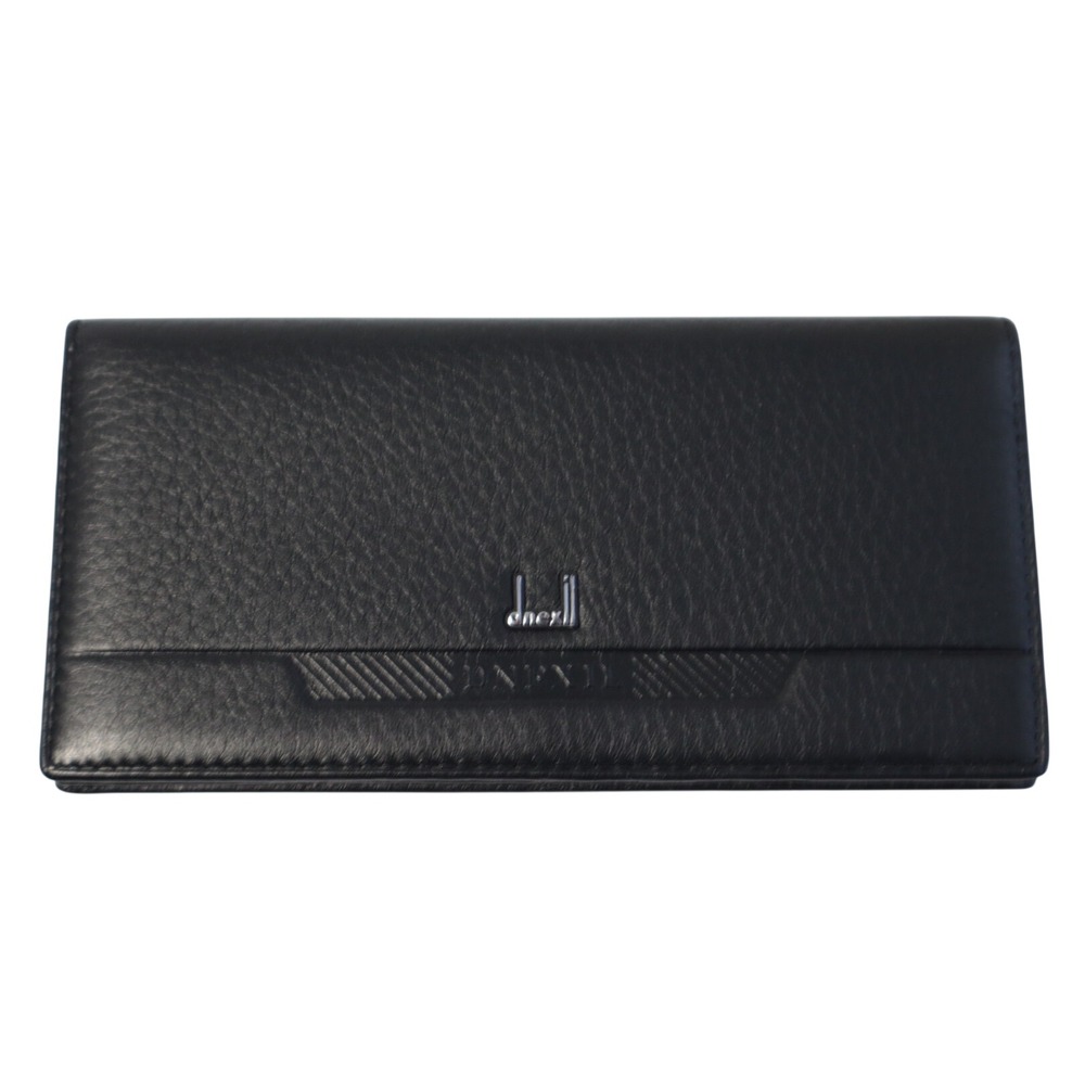 Dnexil Mens Black Pebble Grain Leather Long Bifold Wallet with ID Window & Pouch